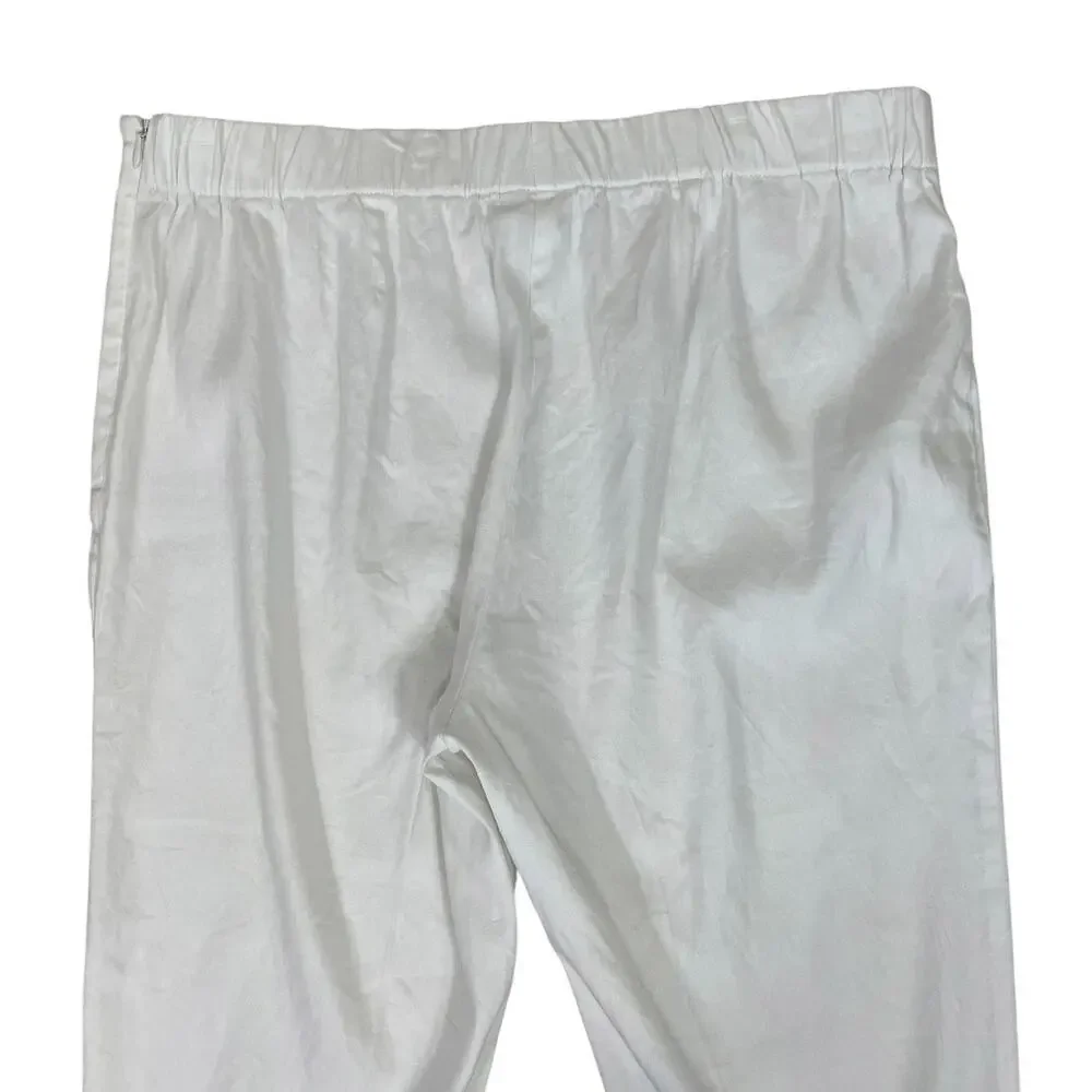 J.Jill Linen Stretch Pull On Cropped Ankle Pant White Sz MP Minimalist Coastal